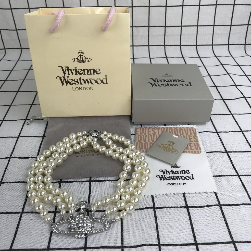 Vivienne Westwood Three Row Pearl Bas Relief Choker In Silver Brand New